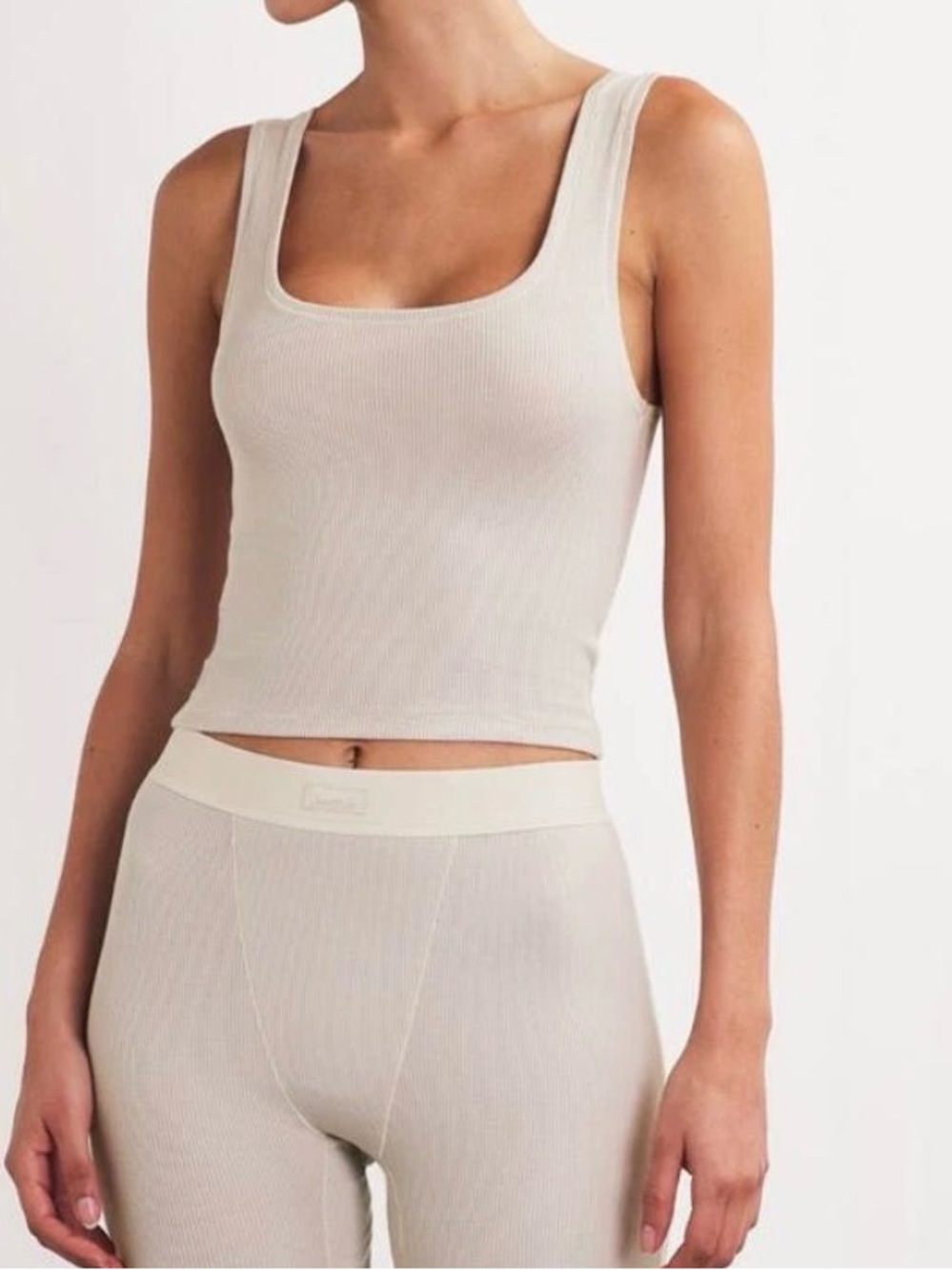 Skims Cotton Rib Crop Tank Top in Stone size  XXS